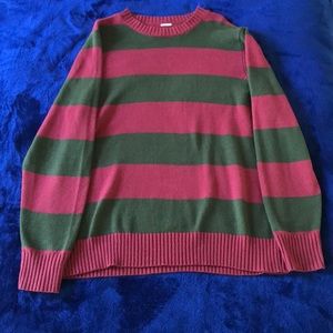 Green and red striped sweater